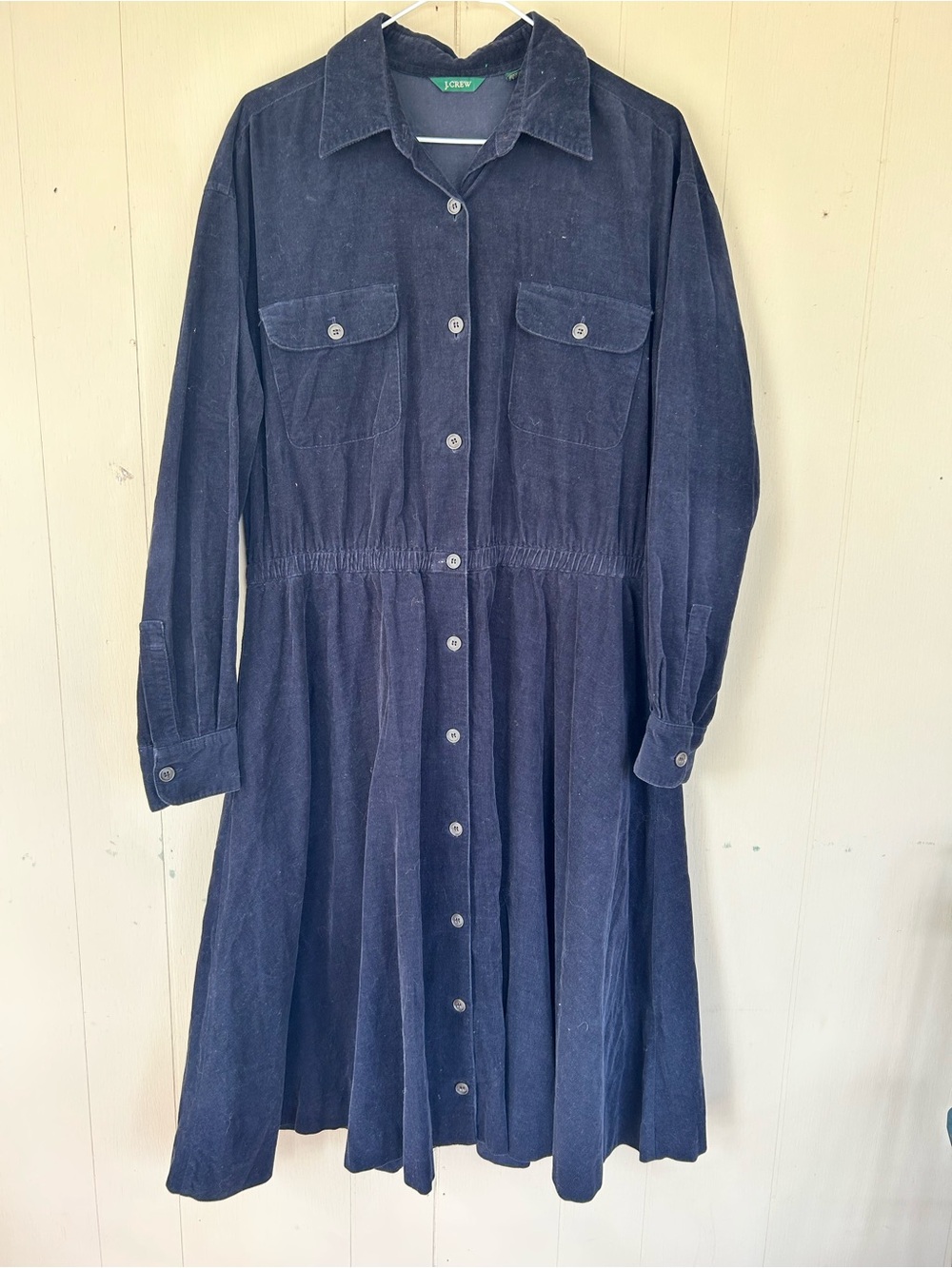 J. Crew Navy Corduroy Button-Front Long Sleeve Dress